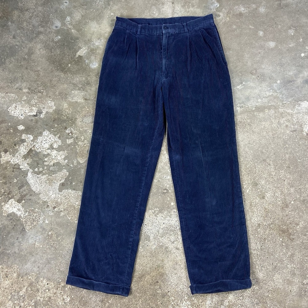 Angelo Rossi Corduroy‎ Pants Size 32x32 Navy Blue Casual Straight Fit Deep Wale